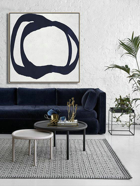 Large Abstract Painting,Hand Painted Navy Minimalist Painting On Canvas,Large Wall Canvas